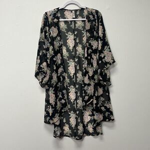 Mudd Black Floral Flowing Cover Shawl Medium Lightweight Cottagecore Frarmcore